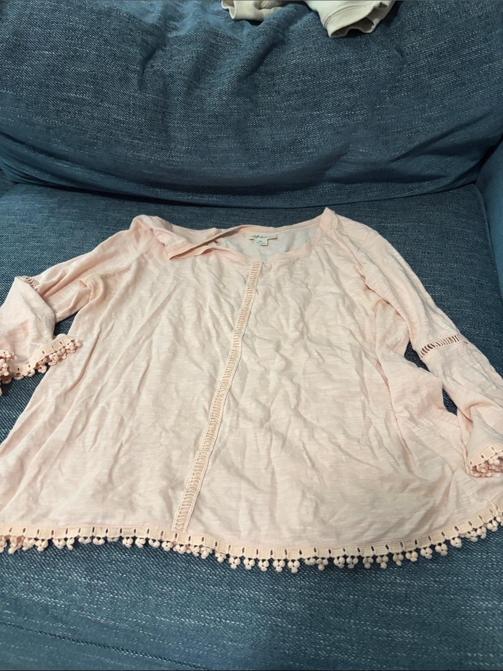 Style & Co. Light Pink Crochet-Trim Girls' Long Sleeve Top